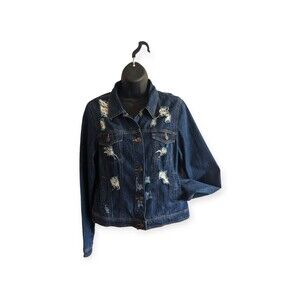Mebon Machine Jeans Jacket Women's XL Blue Button Up Dark Wash